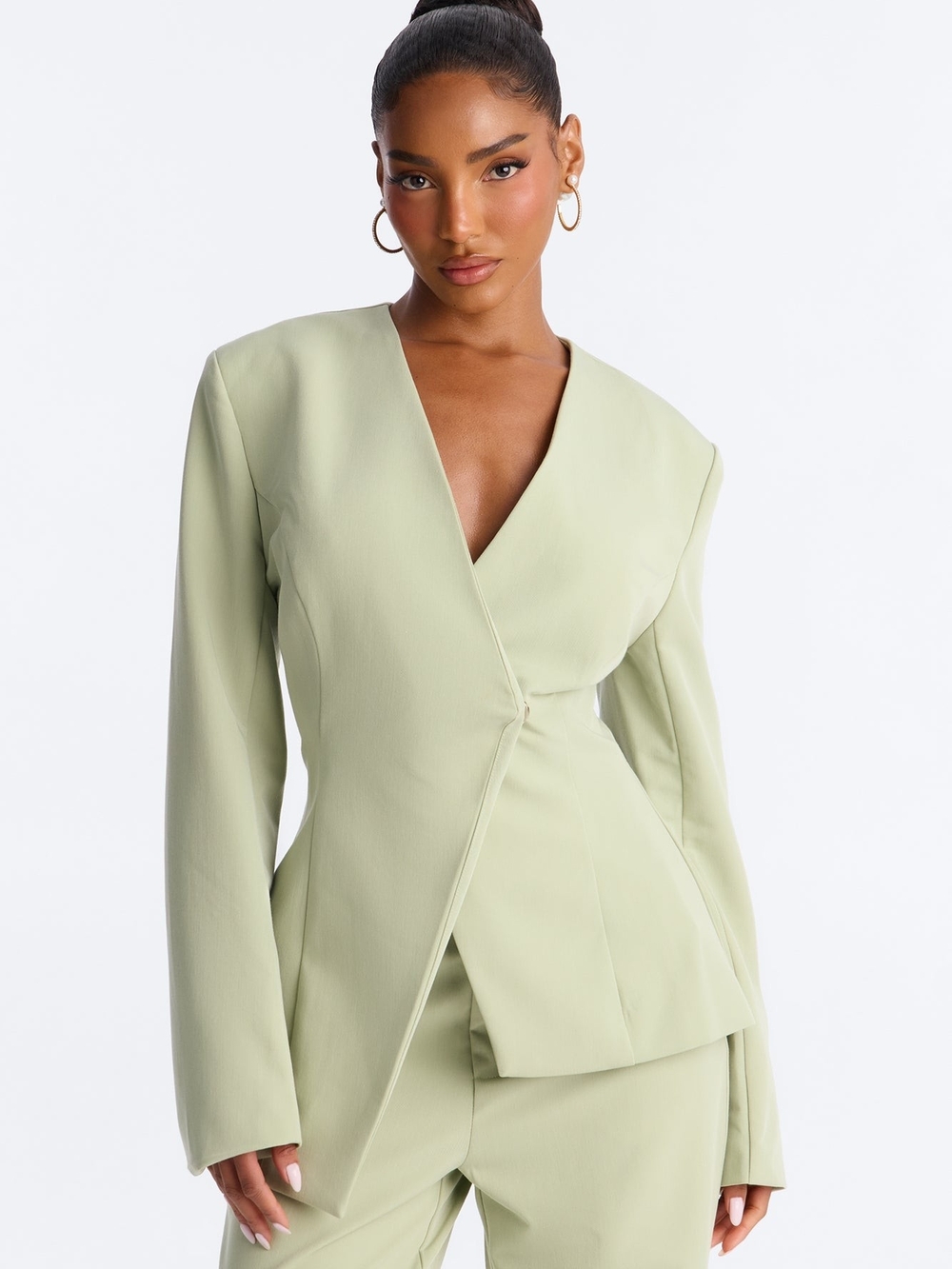 Fashion Nova Light Sage Asymmetric Blazer